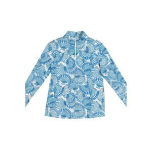 IBKÜL Women’s XL Quarter-Zip L Sleeve Sun Shirt Blue/White Geometric Seashell